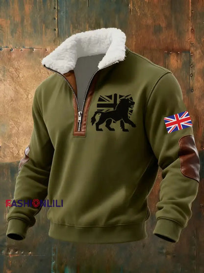 Men’s Vintage England Flag Lion Printed Sweatshirt Green / S