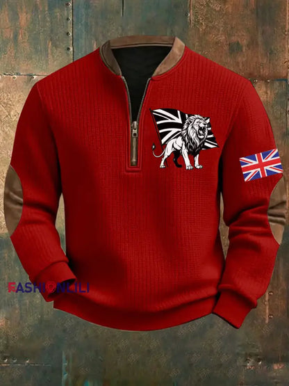 Men’s Vintage England Flag Lion Printed Sweatshirt Red / S