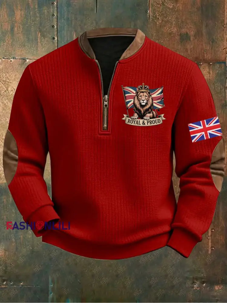 Men’s Vintage England Flag Lion Printed Sweatshirt Red / S
