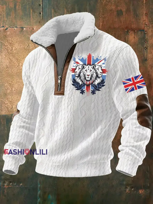 Men’s Vintage England Flag Lion Printed Sweatshirt White / S