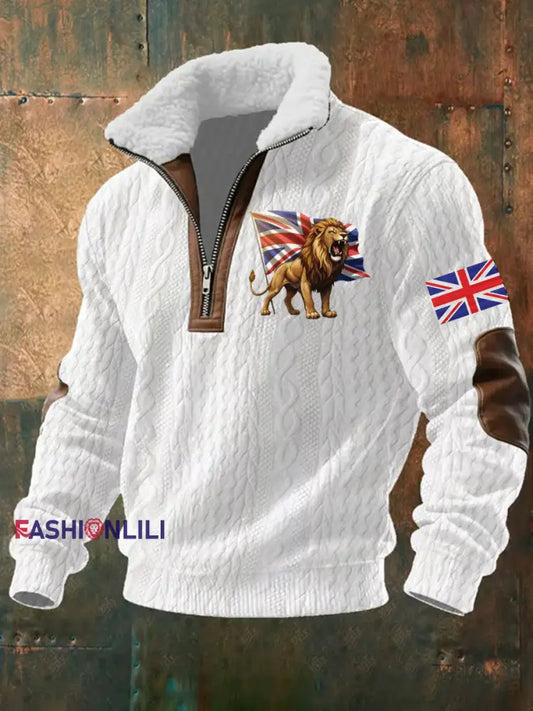 Men’s Vintage England Flag Lion Printed Sweatshirt White / S