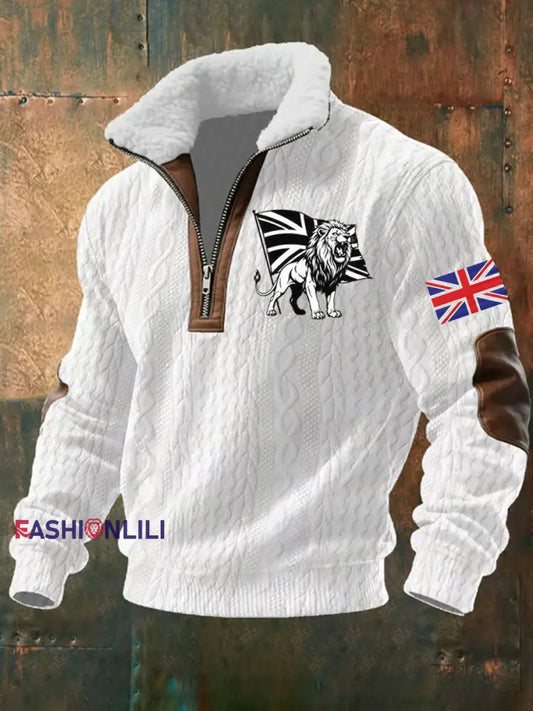 Men’s Vintage England Flag Lion Printed Sweatshirt White / S