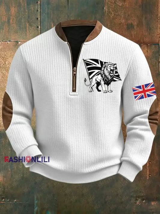 Men’s Vintage England Flag Lion Printed Sweatshirt White / S
