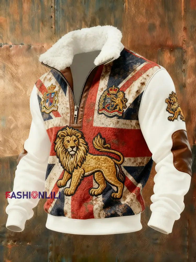 Men’s Vintage England Flag Lion Printed Sweatshirt White / S