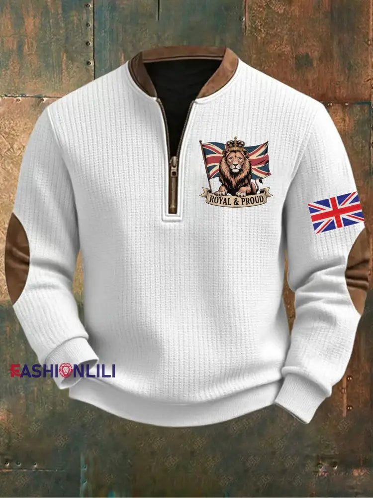 Men’s Vintage England Flag Lion Printed Sweatshirt White / S