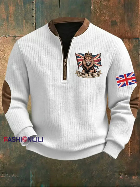 Men’s Vintage England Flag Lion Printed Sweatshirt White / S