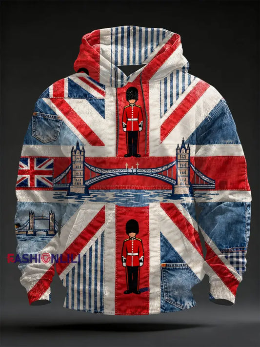 Men’s Vintage England Flag Oversized Drop-Shoulder Hoodie with Pockets As picture / S