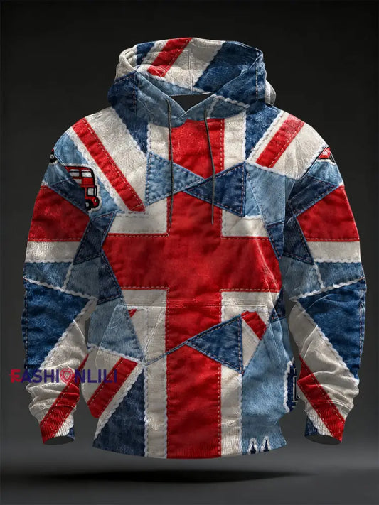 Men’s Vintage England Flag Oversized Drop-Shoulder Hoodie with Pockets As picture / S