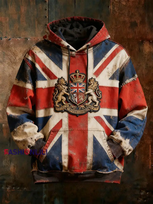 Men’s Vintage England Flag Oversized Drop-Shoulder Hoodie with Pockets As picture / S