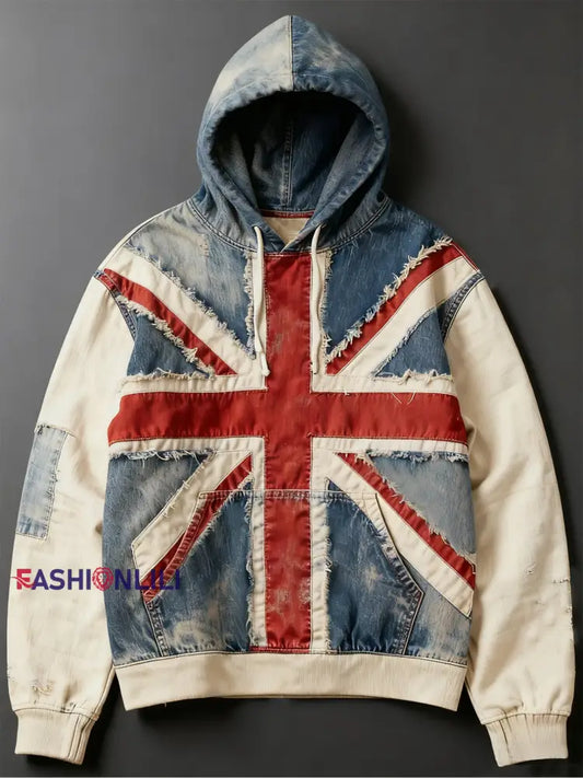 Men’s Vintage England Flag Printed Casual Hoodie As picture / S