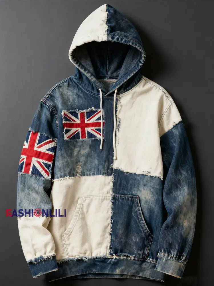 Men’s Vintage England Flag Printed Casual Hoodie As picture / S