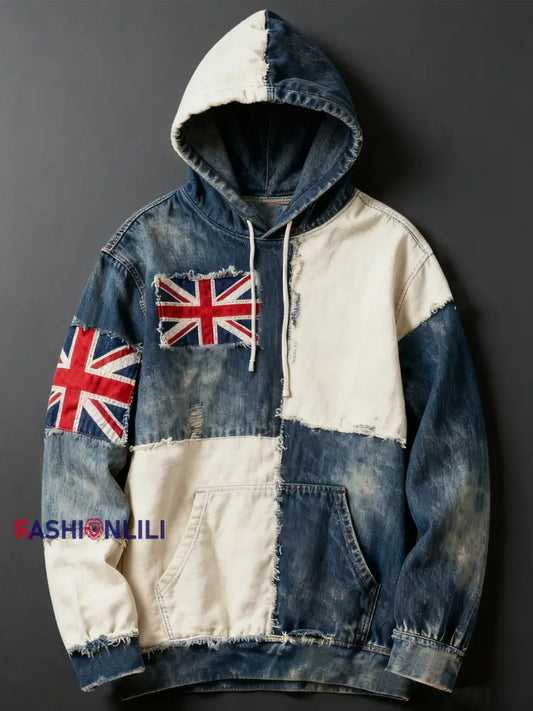 Men’s Vintage England Flag Printed Casual Hoodie As picture / S