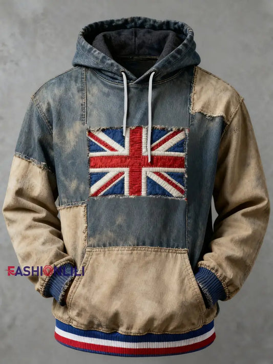 Men’s Vintage England Flag Printed Casual Hoodie As picture / S