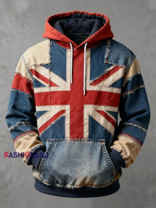 Men’s Vintage England Flag Printed Casual Hoodie As picture / S
