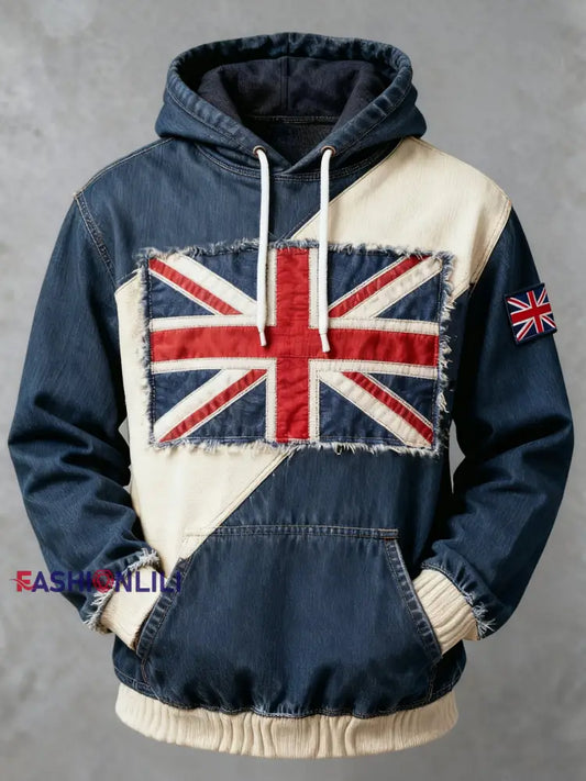 Men’s Vintage England Flag Printed Casual Hoodie As picture / S