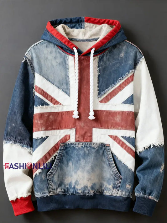Men’s Vintage England Flag Printed Casual Hoodie As picture / S