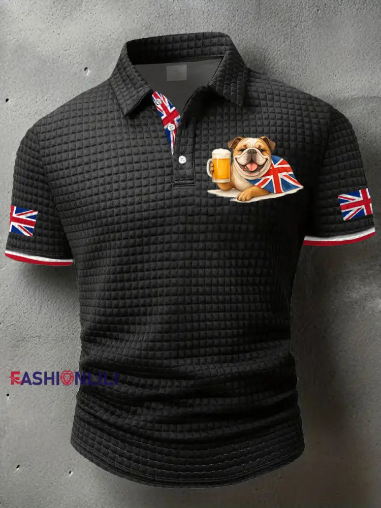 Men’s Vintage England Flag Printed Casual Tops Black / S