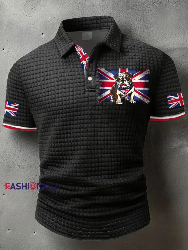 Men’s Vintage England Flag Printed Casual Tops Black / S