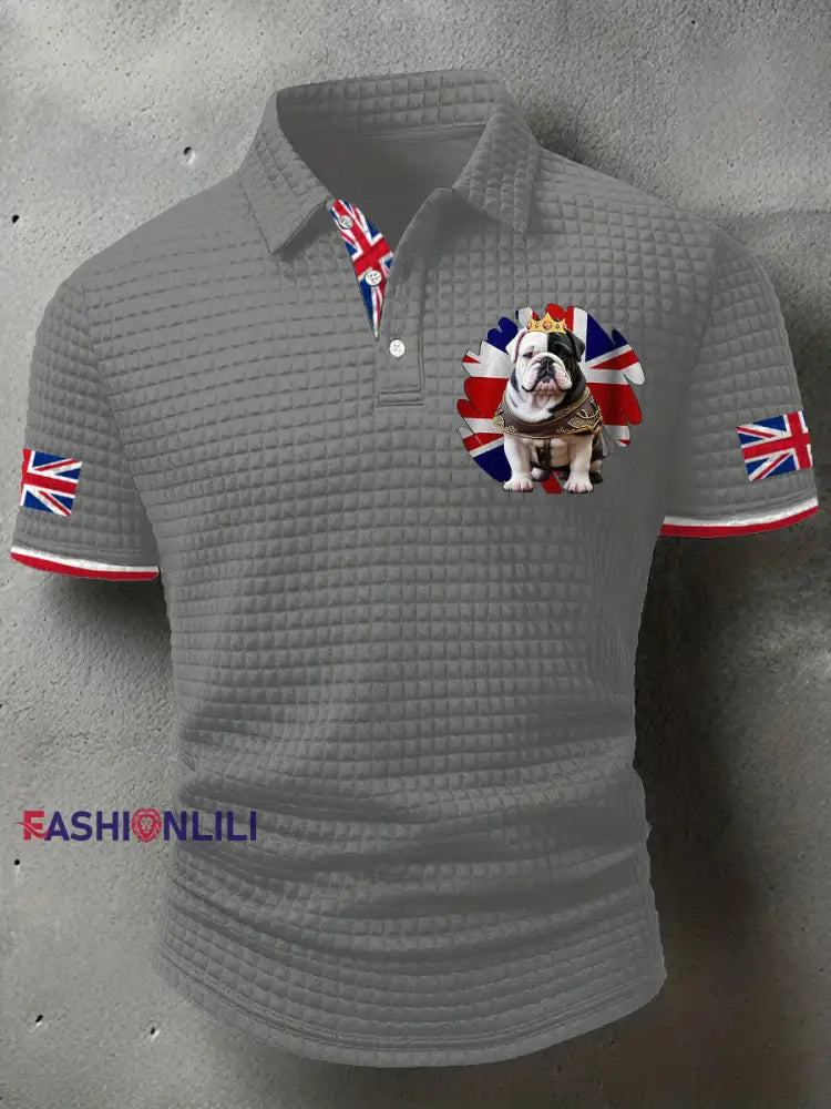 Men’s Vintage England Flag Printed Casual Tops Gray / S