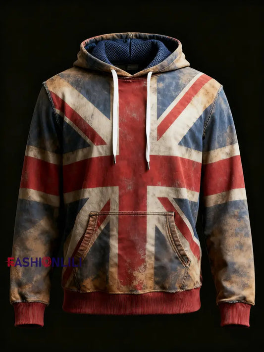 Men’s Vintage England Flag Printed Hoodie As picture / S