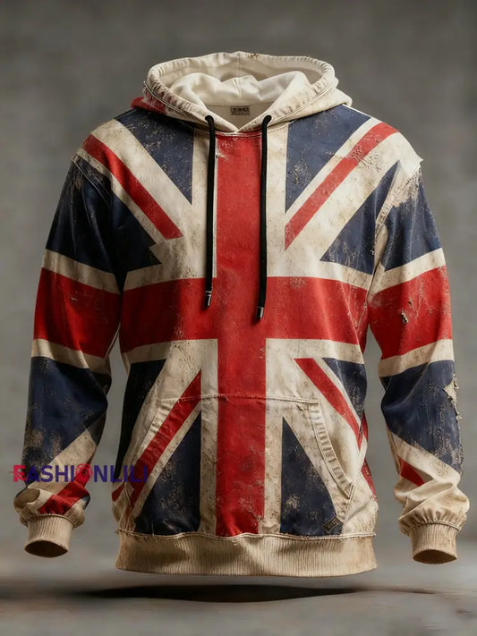 Men’s Vintage England Flag Printed Hoodie As picture / S
