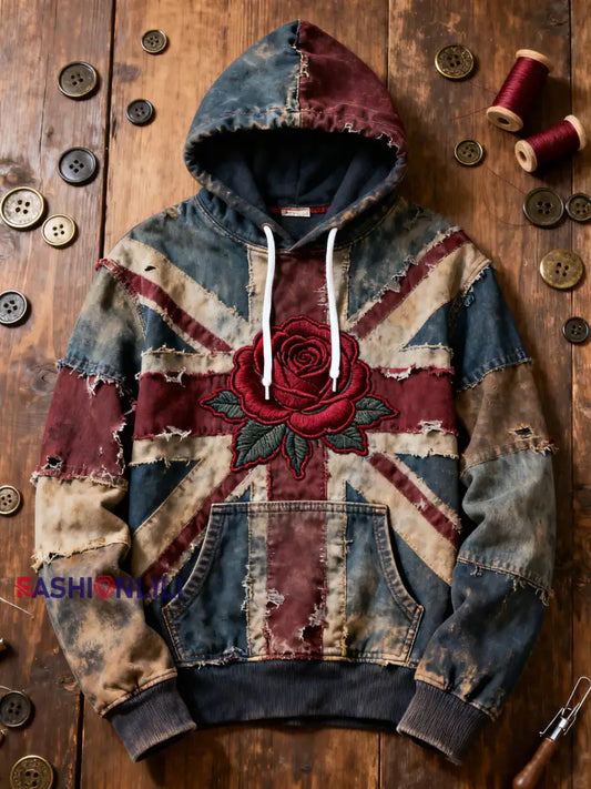 Men’s Vintage England Flag Printed Hoodie As picture / S