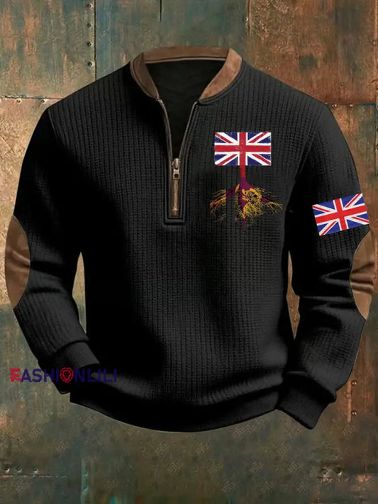 Men’s Vintage England Flag Printed Sweatshirt Black / S