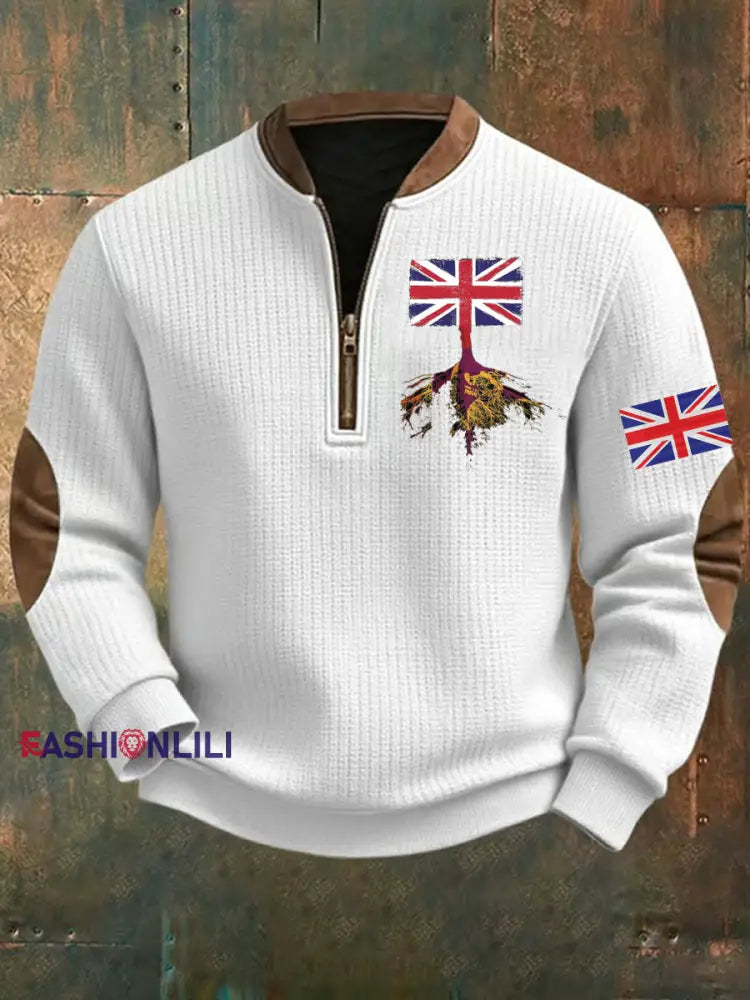 Men’s Vintage England Flag Printed Sweatshirt White / S