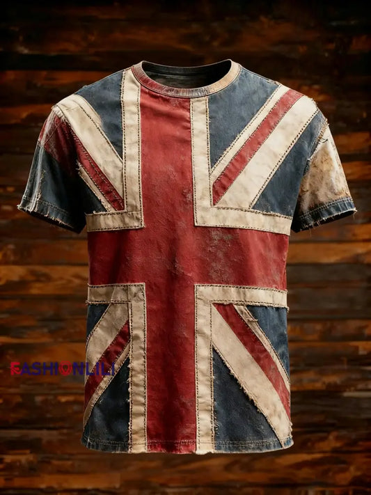 Men’s Vintage England Flag Printed T-shirt As picture / S