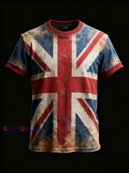 Men’s Vintage England Flag Printed T-shirt As picture / S