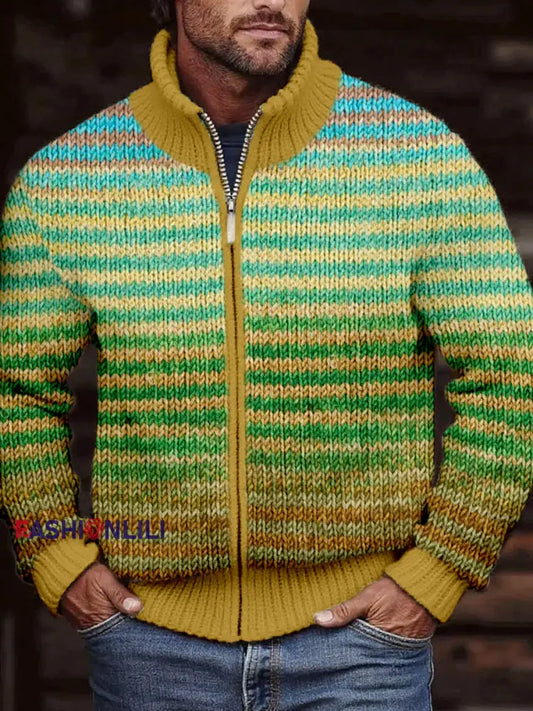 Men’s Vintage Gradient Color Cozy Knit Cardigan As picture / S