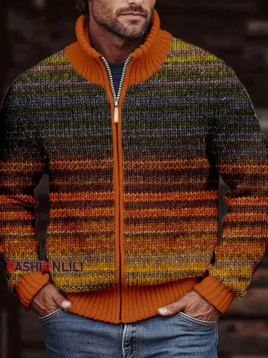Men’s Vintage Gradient Color Cozy Knit Cardigan As picture / S