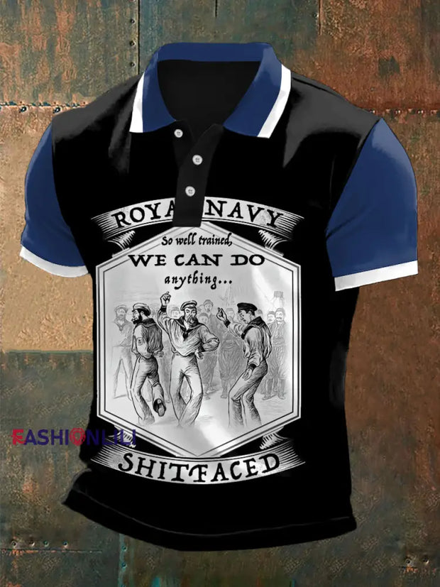 Men’s Vintage Royal Navy Dancing Team Print Casual Top Black / S