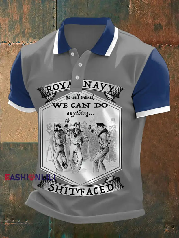 Men’s Vintage Royal Navy Dancing Team Print Casual Top Gray / S