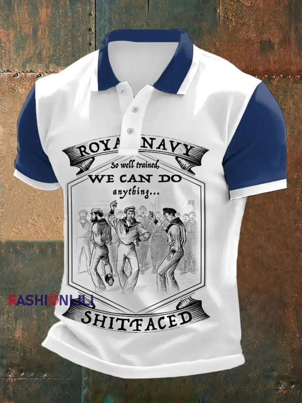 Men’s Vintage Royal Navy Dancing Team Print Casual Top White / S