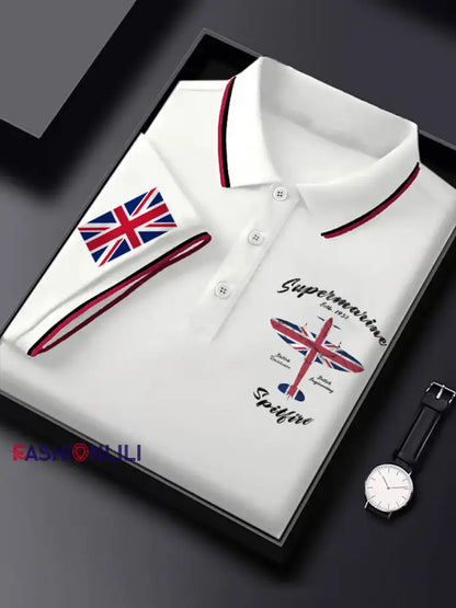 Men’s Vintage Supermarine Spitfire British Flag Print Casual Top White / S