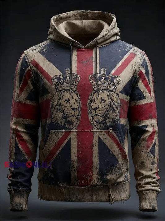 Men’s Vintage UK Flag Printed Hoodie As picture / S