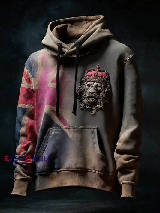 Men’s Vintage UK Flag Printed Hoodie As picture / S