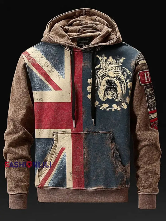 Men’s Vintage UK Flag Printed Hoodie As picture / S
