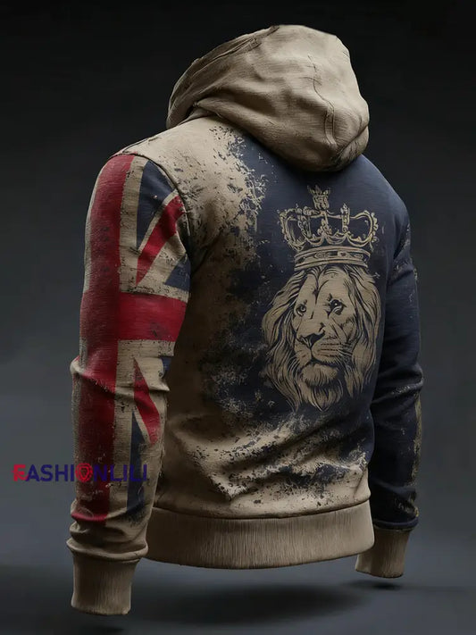 Men’s Vintage UK Flag Printed Hoodie As picture / S