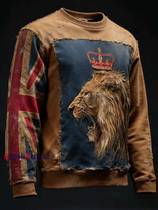Men’s Vintage UK Flag Printed Sweatshirt As picture / S