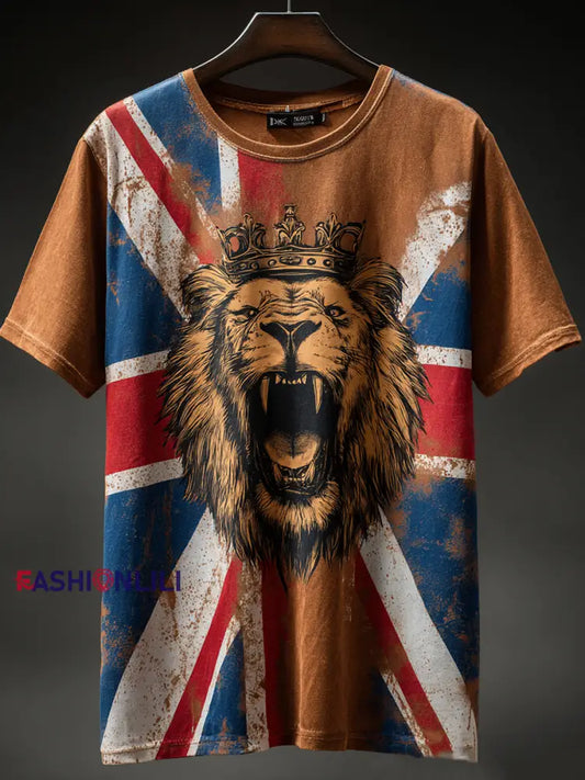 Men’s Vintage UK Flag Printed T-shirt As picture / S