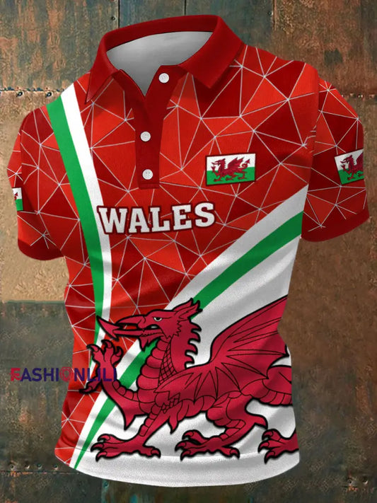 Men’s Wales Rugby Lover CYMRU Print Casual Tops Red / S