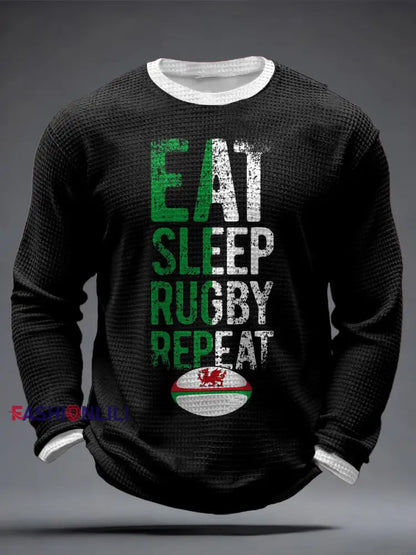 Men’s Wales Rugby Lover CYMRU Print Waffle Tops Black / S