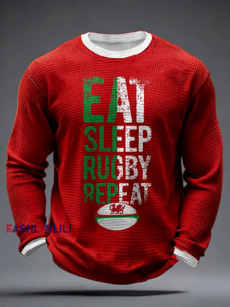 Men’s Wales Rugby Lover CYMRU Print Waffle Tops Red / S