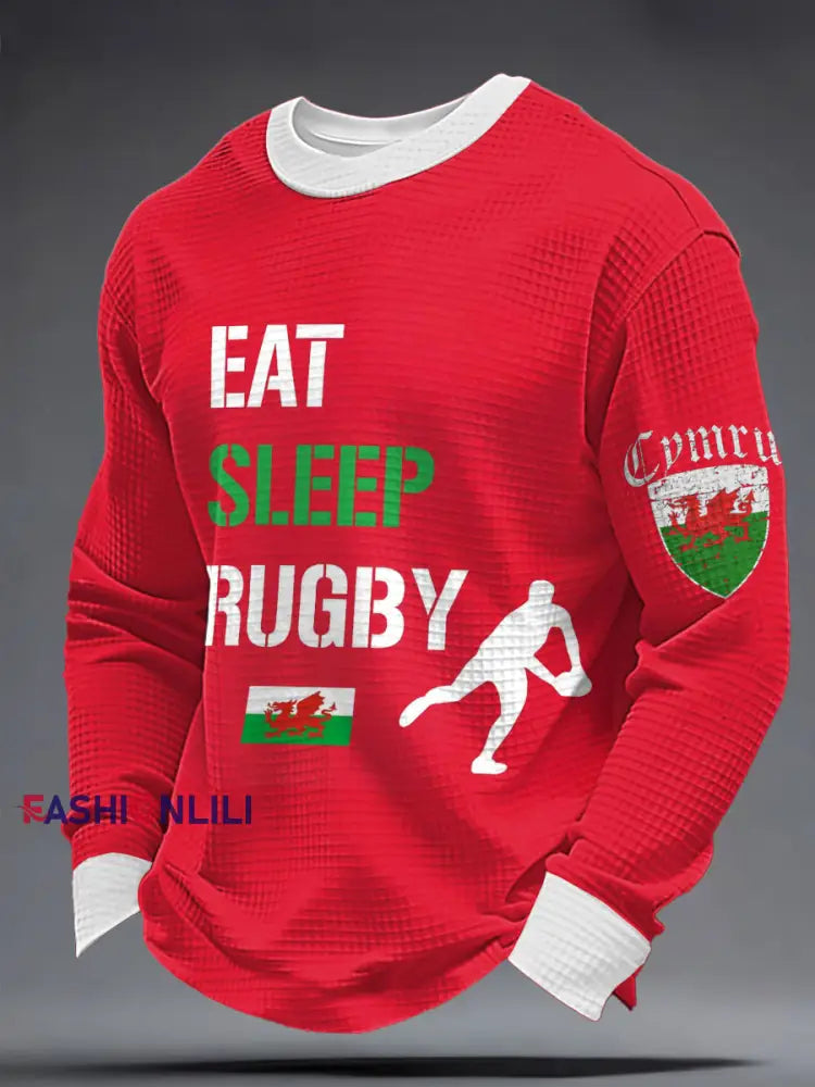 Men’s Wales Rugby Lover Printed Waffle Sweatshirt Red / S