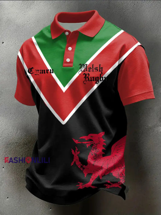 Men’s Wales Welsh Rugby Lover Printed Casual Tops Black / S
