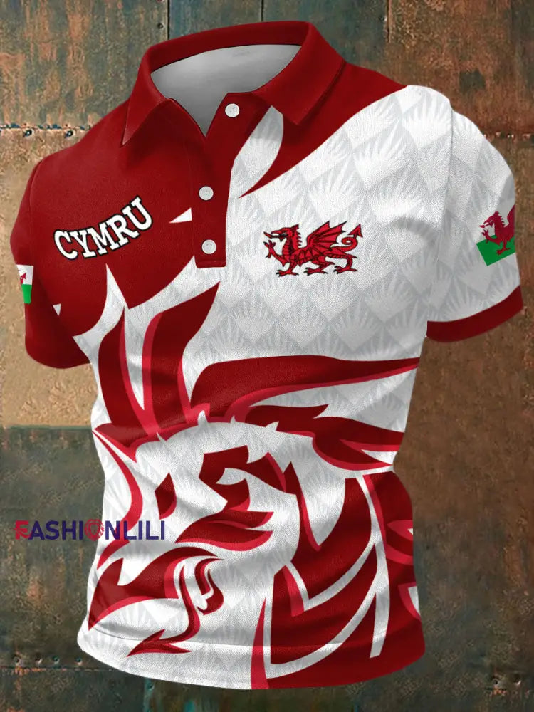 Men’s Wales Welsh Rugby Lover Printed Casual Tops Red / S