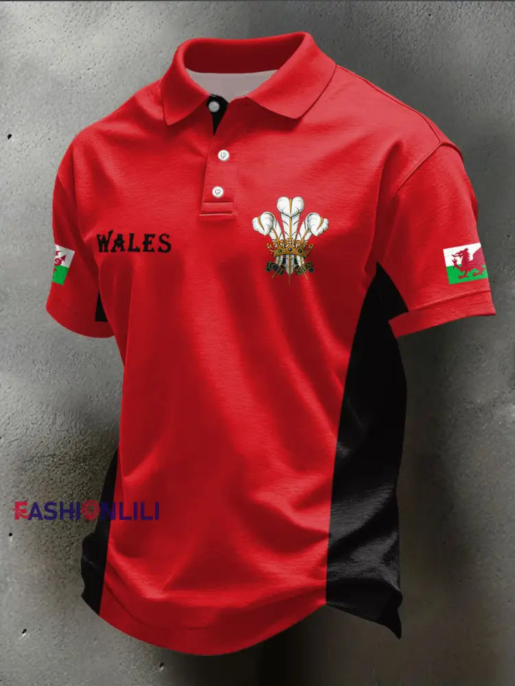 Men’s Wales Welsh Rugby Lover Printed Casual Tops Red / S