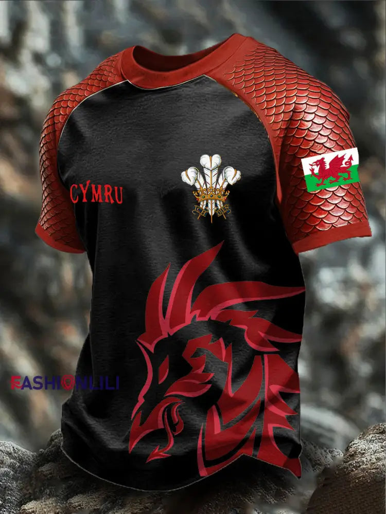Men’s Wales Welsh Rugby Lover Printed T-shirt Black / S